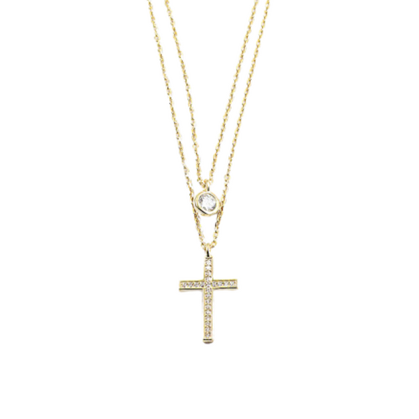 LAYERED CROSS NECKLACE